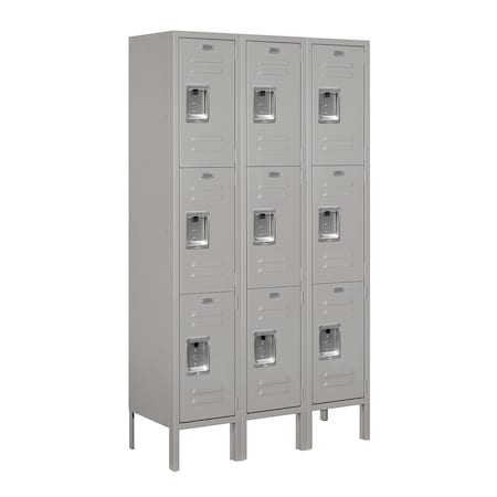 Wardrobe Locker, 36" W, 12" D, 66" H, (3) Wide, (9) Openings, Gray