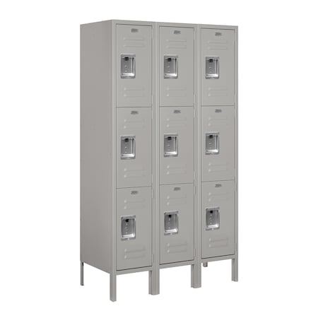 Wardrobe Locker, 36" W, 15" D, 66" H, (3) Wide, (9) Openings, Gray