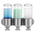 Triple Wall Mount Shower Pump, 3 x 15 fl. oz. Shampoo and Soap Dispensers, Stainless Steel