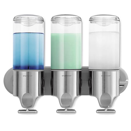 Triple Wall Mount Shower Pump, 3 x 15 fl. oz. Shampoo and Soap Dispensers, Stainless Steel