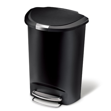 50 L Round Step-On Can, Black, Plastic, 18.7 in