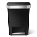 45 L Rectangular Step-On Can, Black, Plastic, 19 in