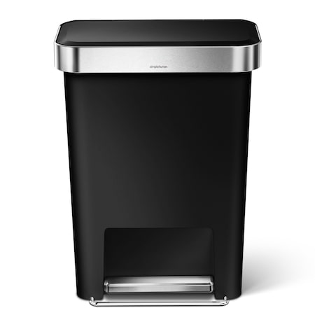 45 L Rectangular Step-On Can, Black, Plastic, 19 in