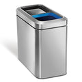 20 Liter Dual Compartment Slim Open Top Recycling Trash Can, Heavy Gauge Brushed Stainless Steel
