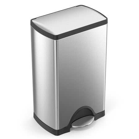 10 gal Rectangular Step-On Can, Brushed, Stainless Steel, 15.8 in