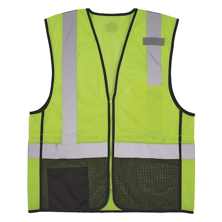 Hi-Vis Safety Vest w/Black Bottom S, M Class 2 U Back, , Zipper 2 Pockets, 1 Mic Tab