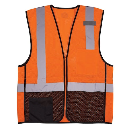 Hi-Vis Safety Vest w/Black Bottom 2XL, 3XL Class 2 U Back, , Zipper 2 Pockets, 1 Mic Tab