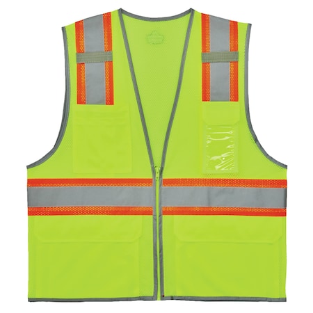 Two-Tone Hi-Vis Safety Vest L/XL Class 2 H Back, , Zipper 6 Pockets, 2 Mic Tab, ID Window