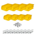 Hanging Bins and Bin Clip Kit, Polypropylene, Yellow, (4) Small and (4) Large