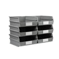 Stacking Hanging Interlocking Bins, Gray, Polypropylene, 10-7/8" L x 11" W x 5" H, 6 CT