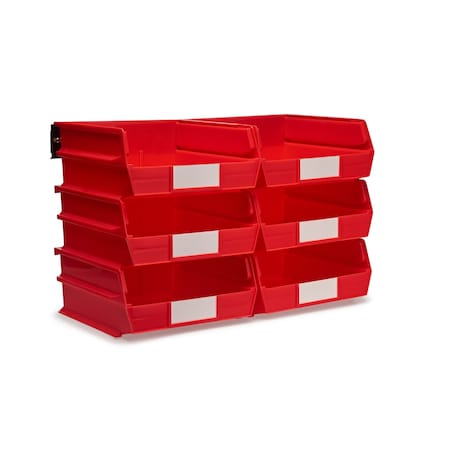 Wall Storage Unit W/ (6) 10-7/8" L x 11" W x 5" H Red Bins & Wall Mount Rails