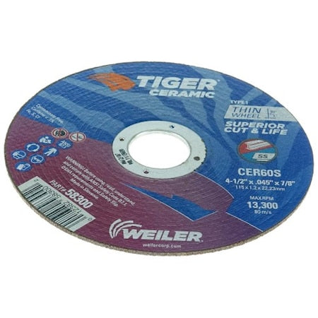4-1/2" x .045" TIGER CERAMIC Type 1 Cut-Off Wheel CER60S 7/8 A.H.