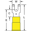 Fork Terminal, #8 Stud Size, 10 AWG, 600 V, Vinyl Insulated, Yellow, Crimp Termination Only, 500 PK