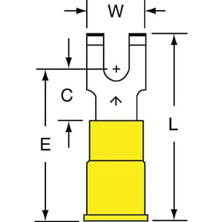 Fork Terminal, #8 Stud Size, 10 AWG, 600 V, Vinyl Insulated, Yellow, Crimp Termination Only, 500 PK