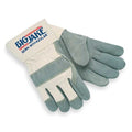 Leather Gloves, Cowhide, Safety Cuff, Wing Thumb, Full Finger, Gray/Tan, S, 1 PR