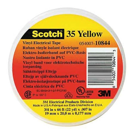 ElectricalTape, Ylw, 6-5/8ydL, 1/2inW, PK100