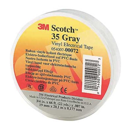 ElectricalTape, Gry, 6-5/8ydL, 1/2inW, PK100
