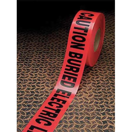 Barricade Tape, Caution Buried Electric Line Below, Red, 3 in Wide x 1, 000 ft Length, Polyethylene
