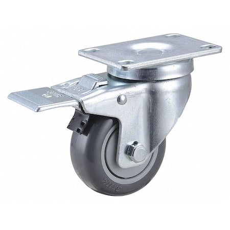 Swivel Plate Caster w/Total-Lock, Polyur, 3in, 250lb