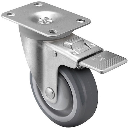 Swivel Plate Caster w/Total-Lock, Polyur, 4in, 300lb