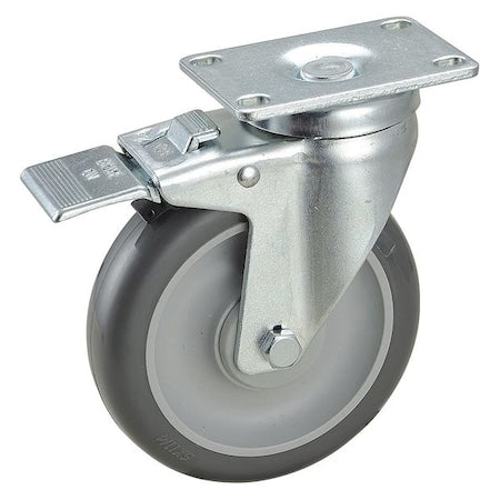 Swivel Plate Caster w/Total-Lock, Polyur, 5in, 315lb