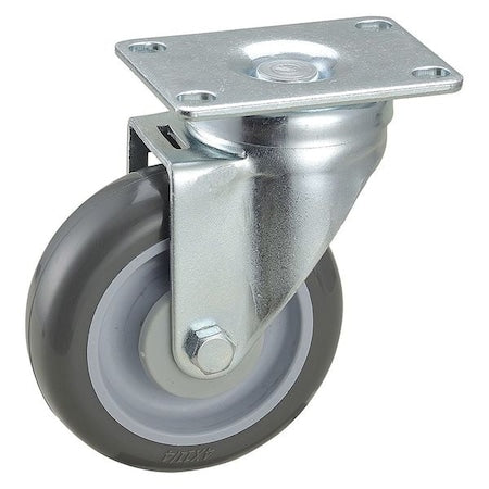 Swivel Plate Caster, 4 in Dia, 300 lb, Gray