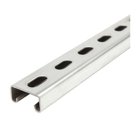 Single Channel Strut, Slotted, 304 Stainless Steel, Polished, 9/16 in x 1-1/8 in Hole Size, Silver