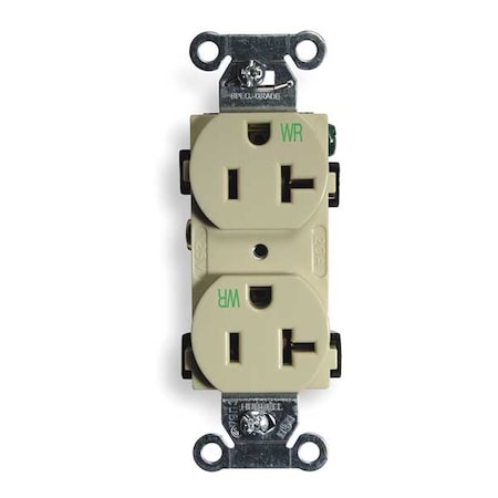 Straight Blade Receptacle, 5-20R, 20 A, 125V AC, 2 Pole, 3 Wire, Flush Mount, Grounded