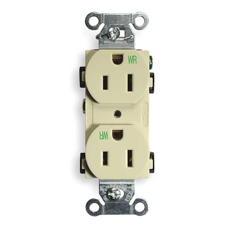 Straight Blade Receptacle, 5-15R, 15 A, 125V AC, 2 Pole, 3 Wire, Flush Mount, Grounded