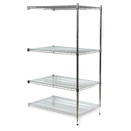 Wire Shelving, 18"D x 72"W x 74"H, 4 Shelves, Chrome