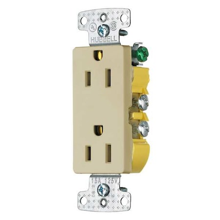 Straight Blade Receptacle, 5-15R, 15 A, 125V AC, 2 Pole, 3 Wire, Flush Mount, Grounded