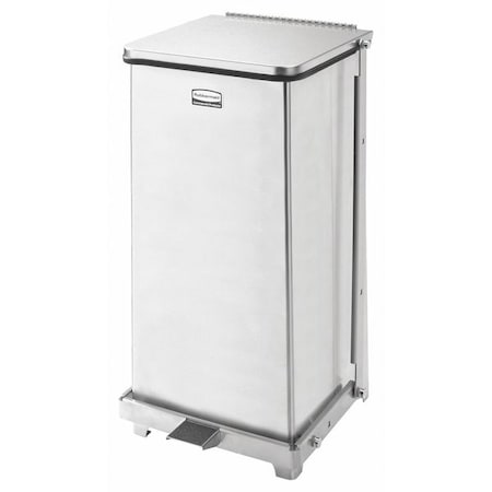 Defender 6-1/2 gal Square Step-On Can, Stainless Steel, Foot Pedal, Stainless Steel, 12 in