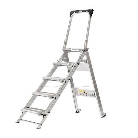 Folding Step, 5 Steps, 375 lb Load Capacity, 66 3/4 in Overall Height, Aluminum, Silver