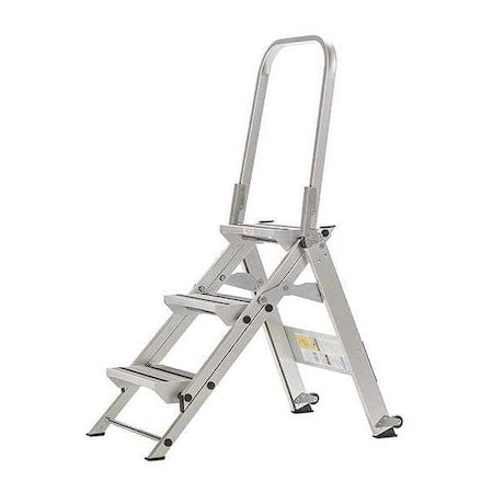 Folding Step, 3 Steps, 375 lb Load Capacity, 45 in Overall Height, Aluminum, Silver