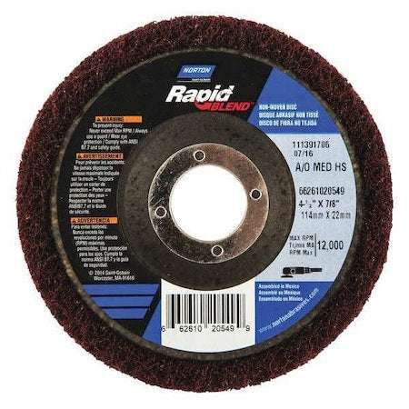 Non-Woven Depressed Center Disc, Type 27, 4 1/2 in Dia, 1/2 in Thick, 7/8 in Arbor Hole Size