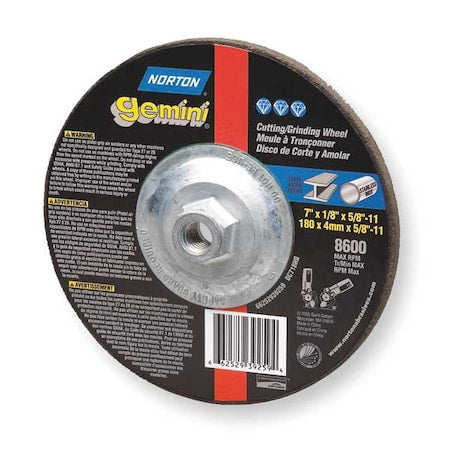 Depressed Center Cut-Off Wheel, Type 27, 4 1/2 in Dia, 0.045 in Thick, 5/8"-11 Arbor Hole Size