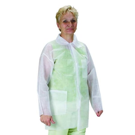 Condor Disposable Lab Coat, Polypropylene, Snaps Closure, White, 4XL, 25 PK