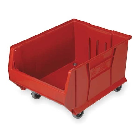 Mobile Storage Bin, Polypropylene/Polyethylene, Red, 12 in H, 18 1/4 in W, 29 7/8 in L