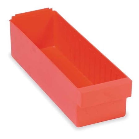 Drawer Storage Bin, High Impact Polystyrene, Red, 4 5/8 in H, 5 9/16 in W, 23 7/8 in L