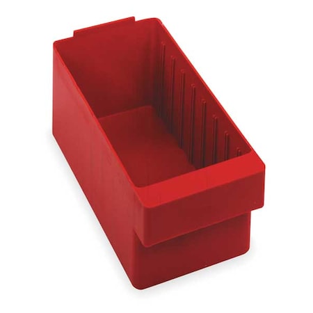 Drawer Storage Bin, High Impact Polystyrene, Red, 4 5/8 in H, 5 9/16 in W, 11 5/8 in L