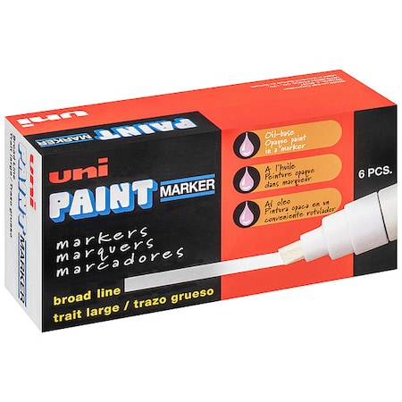 Permanent Marker, Large Tip, White Color Family, Paint, 6 PK