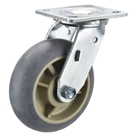 Swivel Plate Caster, Rubber, 6 in, 600 lb, Prcsn Bll
