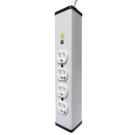 Outlet Strip, Switched, Medical Grade, 4 5-15R, 5-15P, 6 ft., White