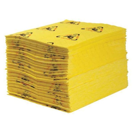 Sorbent Pad, 22 gal, 15 in x 19 in, Harsh Chemicals, Black, Red, Yellow, Polypropylene