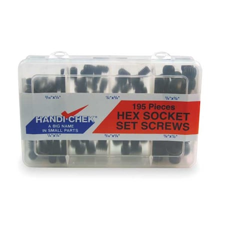 Set Screw Assortment, Alloy Steel, Black Finish Finish, 195 PCS