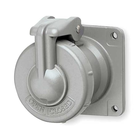 Pin & Sleeve Receptacle, 30 A, 600V AC/250V DC, Three Phase, 3 Pole, Style 2 Grounding, Gray