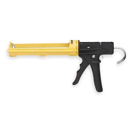 Dripless Caulk Gun, 10 oz Container Size, Plastic, 18:01, Revolving Half Barrel Frame, Yellow/Black