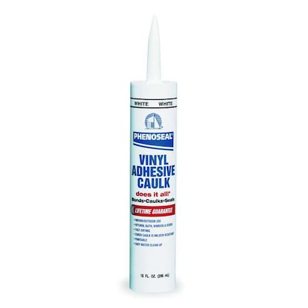 Acrylic Latex Adhesive Caulk, 10 oz, Cartridge, Black, Acrylic Latex Base, Phenoseal