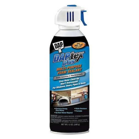 Spray Foam Sealant, Straw Application Method 12 oz, Aerosol Can, White