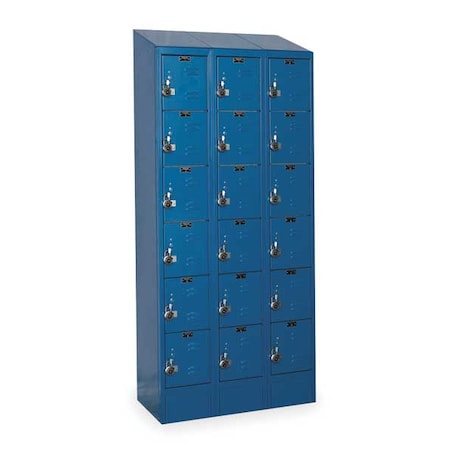 Box Locker, 36 in W, 18 in D, 78 in H, (3) Wide, (6) Tier, Marine Blue